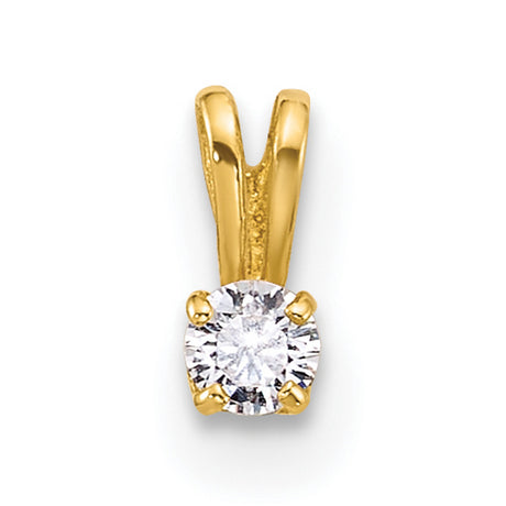 14k Yellow Gold Solitaire Pendant with Round Cut Cubic Zirconia in Four Prong Setting