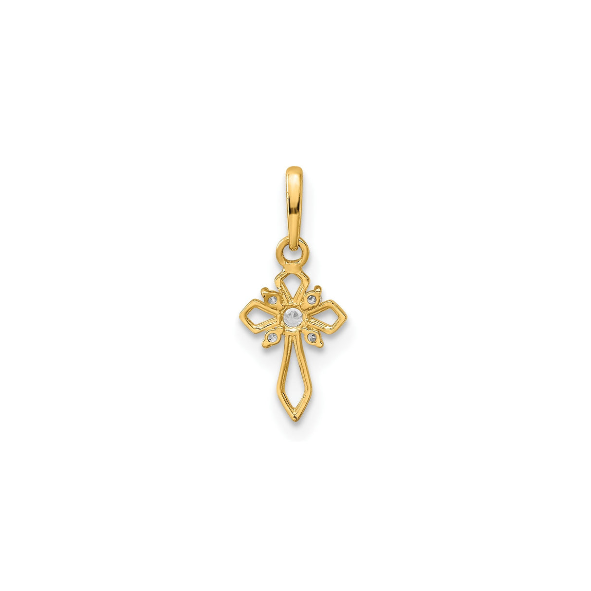 14k Yellow Gold Cross Pendant with Cubic Zirconia, Openwork Design, Christian Religious Jewelry