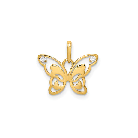 14k Yellow Gold Butterfly Pendant with Cubic Zirconia and Openwork Design