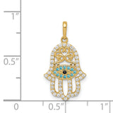 Multi-colored CZ Hamsa Charm Pendant in Real 14k Yellow Gold