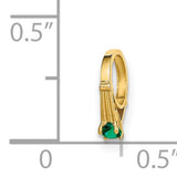 14k Yellow Gold Claddagh Hoop Earrings with Green Glass Heart, Celtic Symbol of Love and Loyalty