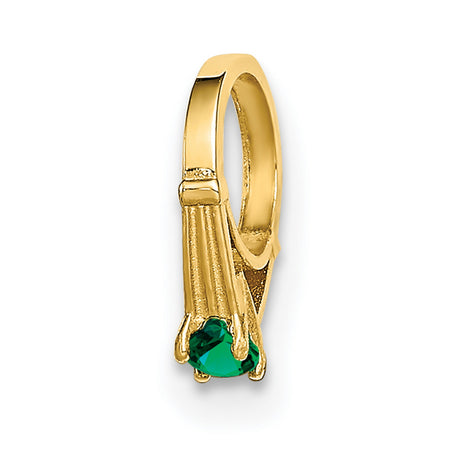 14k Yellow Gold Claddagh Hoop Earrings with Green Glass Heart, Celtic Symbol of Love and Loyalty