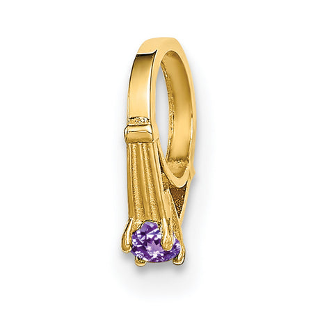 3-D Ring with Light Purple CZ Charm Pendant in Real 14k Yellow Gold
