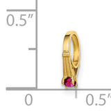 14k Yellow Gold Hoop Earrings with Praying Hands and Red Cubic Zirconia, Christian Faith Jewelry
