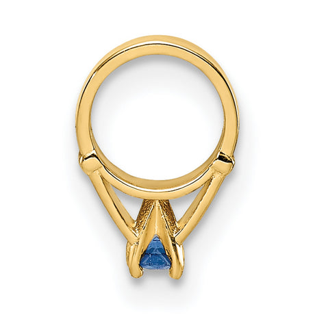 3-D Ring with Dark Blue Glass Stone Charm Pendant in Real 14k Yellow Gold