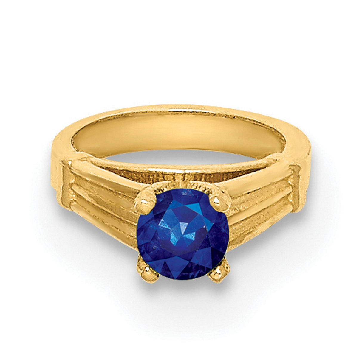 3-D Ring with Dark Blue Glass Stone Charm Pendant in Real 14k Yellow Gold