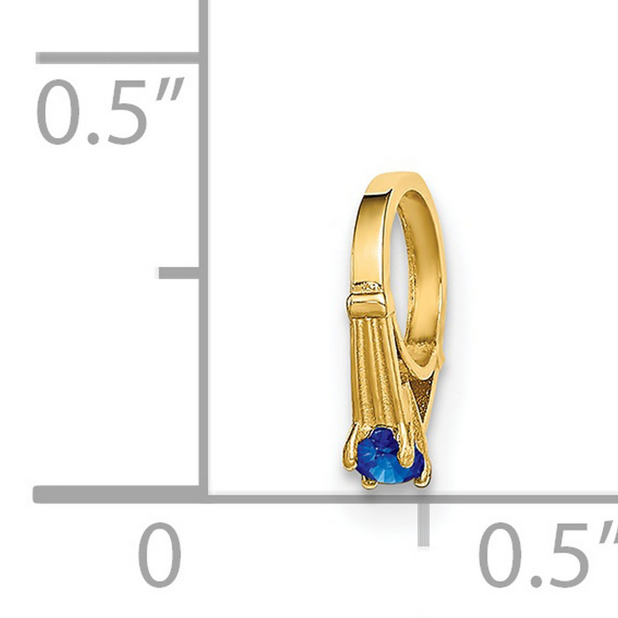 3-D Ring with Dark Blue Glass Stone Charm Pendant in Real 14k Yellow Gold