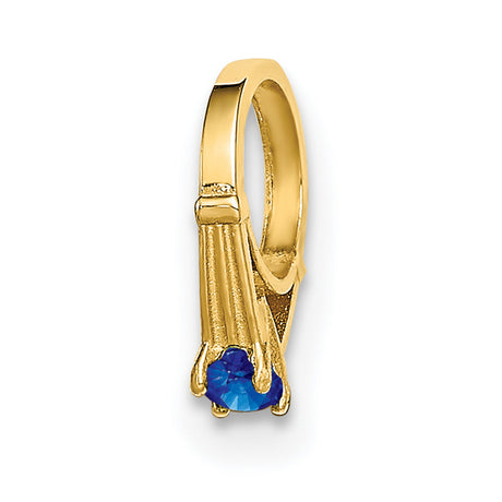 3-D Ring with Dark Blue Glass Stone Charm Pendant in Real 14k Yellow Gold