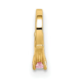 14k Yellow Gold Huggie Hoop Earrings with Pink Cubic Zirconia, Claw Setting, Fluted Detail