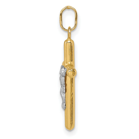 14k Multi-Tone Gold Crucifix Cross Pendant, Polished Hollow Jesus Charm, Classic Two-Tone Design