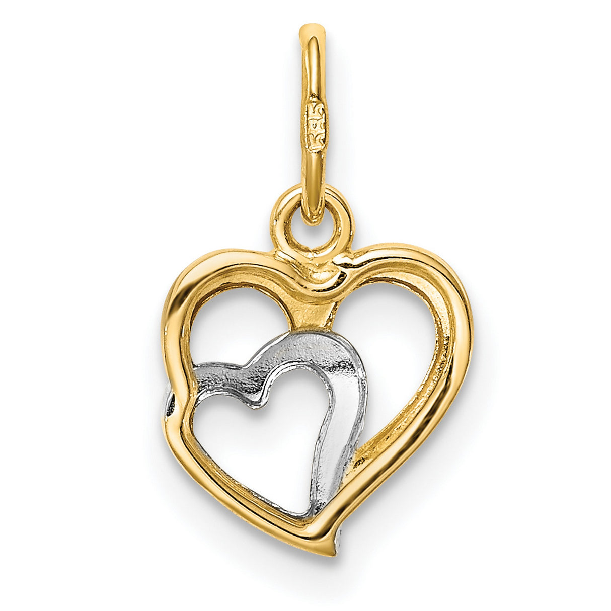 14k Two-Tone Gold Intertwined Open Heart Pendant, Polished Romantic Jewelry for Women