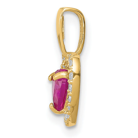 14k Yellow Gold Heart Pendant with Pink and Clear Cubic Zirconia, Romantic Jewelry for Women