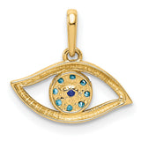 14k Yellow Gold Evil Eye Pendant with Cubic Zirconia, Protective Talisman Charm for Women