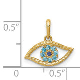 14k Yellow Gold Evil Eye Pendant with Cubic Zirconia, Protective Talisman Charm for Women
