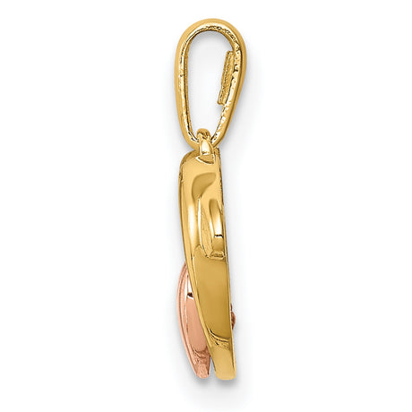 14k Two-Tone Gold Dolphin Heart Pendant with Cubic Zirconia, Romantic Ocean-Inspired Jewelry