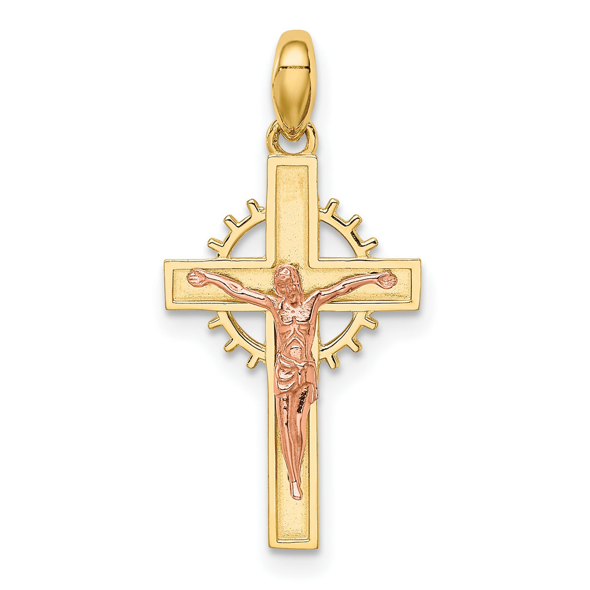 Crucifix Charm Pendant in Real 14k Multi-Tone Gold
