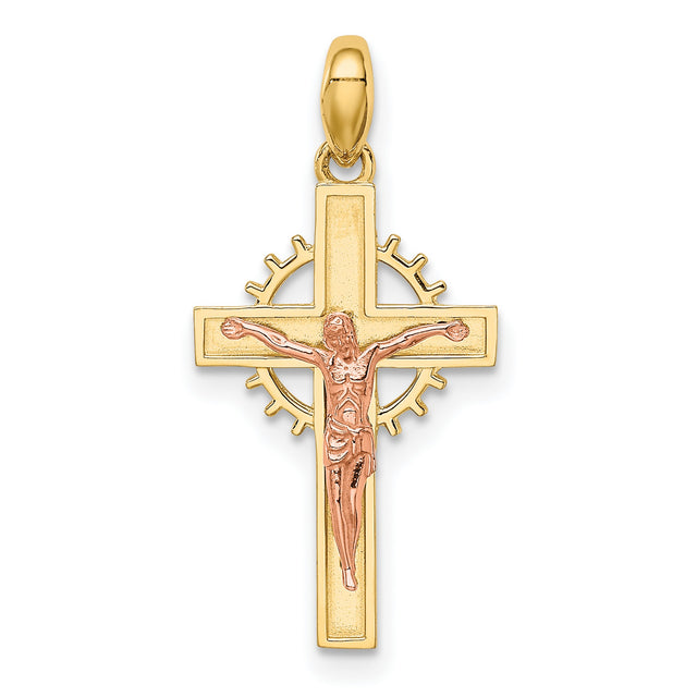 Crucifix Charm Pendant in Real 14k Multi-Tone Gold
