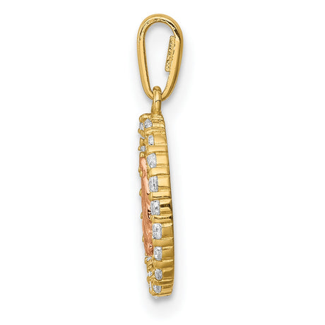 14k Two-Tone Gold Virgin Mary Pendant with Cubic Zirconia Halo, Oval Catholic Medal