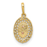 Oval Our Lady of Guadalupe with CZ Stone Border Charm Pendant in Real 14k Multi-Tone Gold