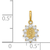 Miniature Our Lady of Guadalupe with Ten CZ Stone Border Charm Pendant in Real 14k Yellow Gold