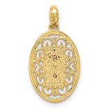 Our Lady of Guadalupe Filigree Design Oval Charm Pendant in Real 14k Multi-Tone Gold