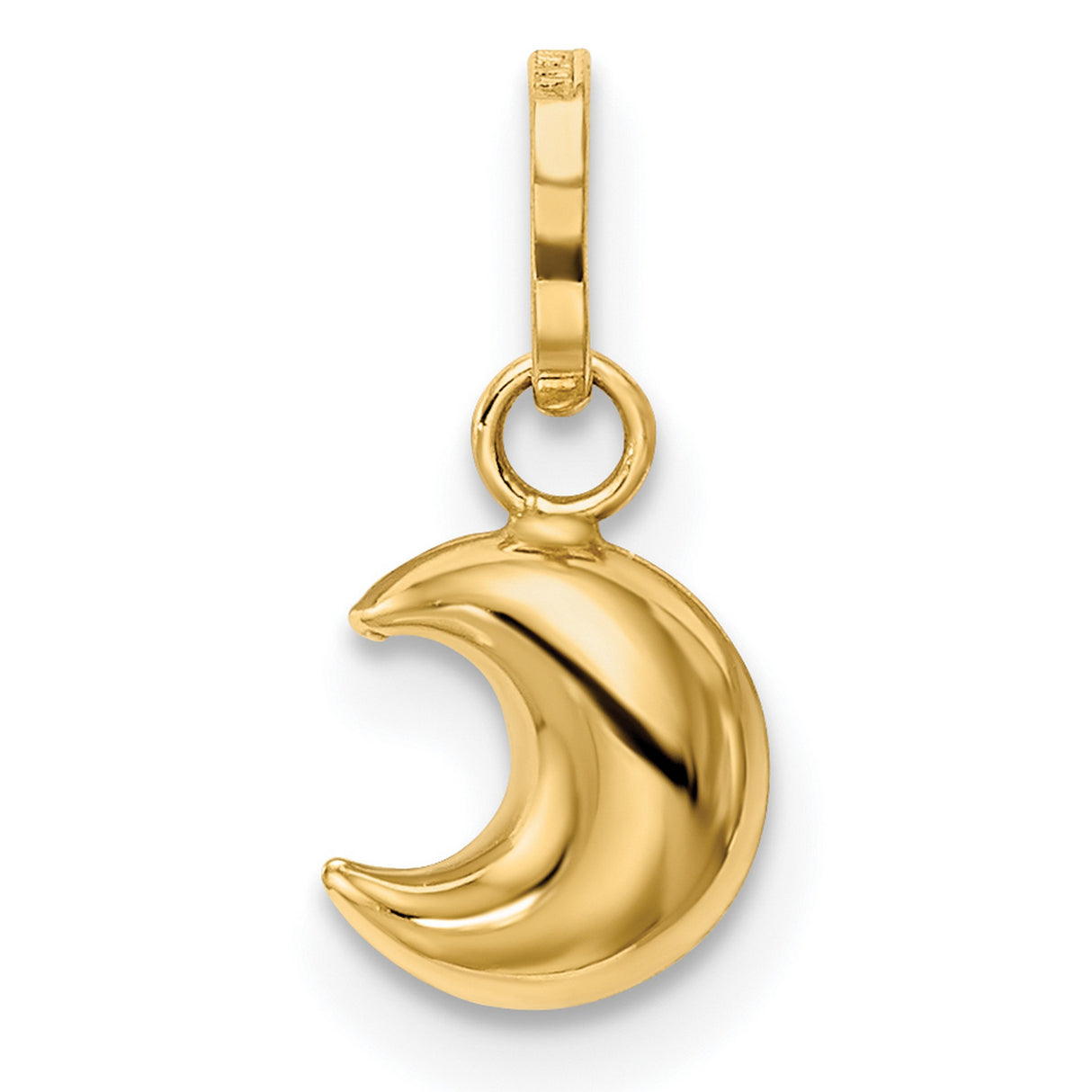 14k Yellow Gold Crescent Moon Pendant Charm, Polished Puffed Celestial Design for Women or Unisex