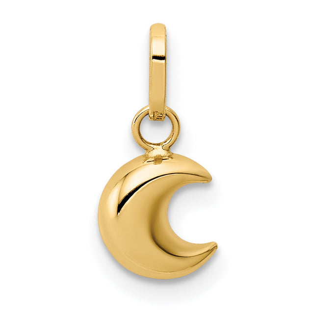 14k Yellow Gold Crescent Moon Pendant Charm, Polished Puffed Celestial Design for Women or Unisex
