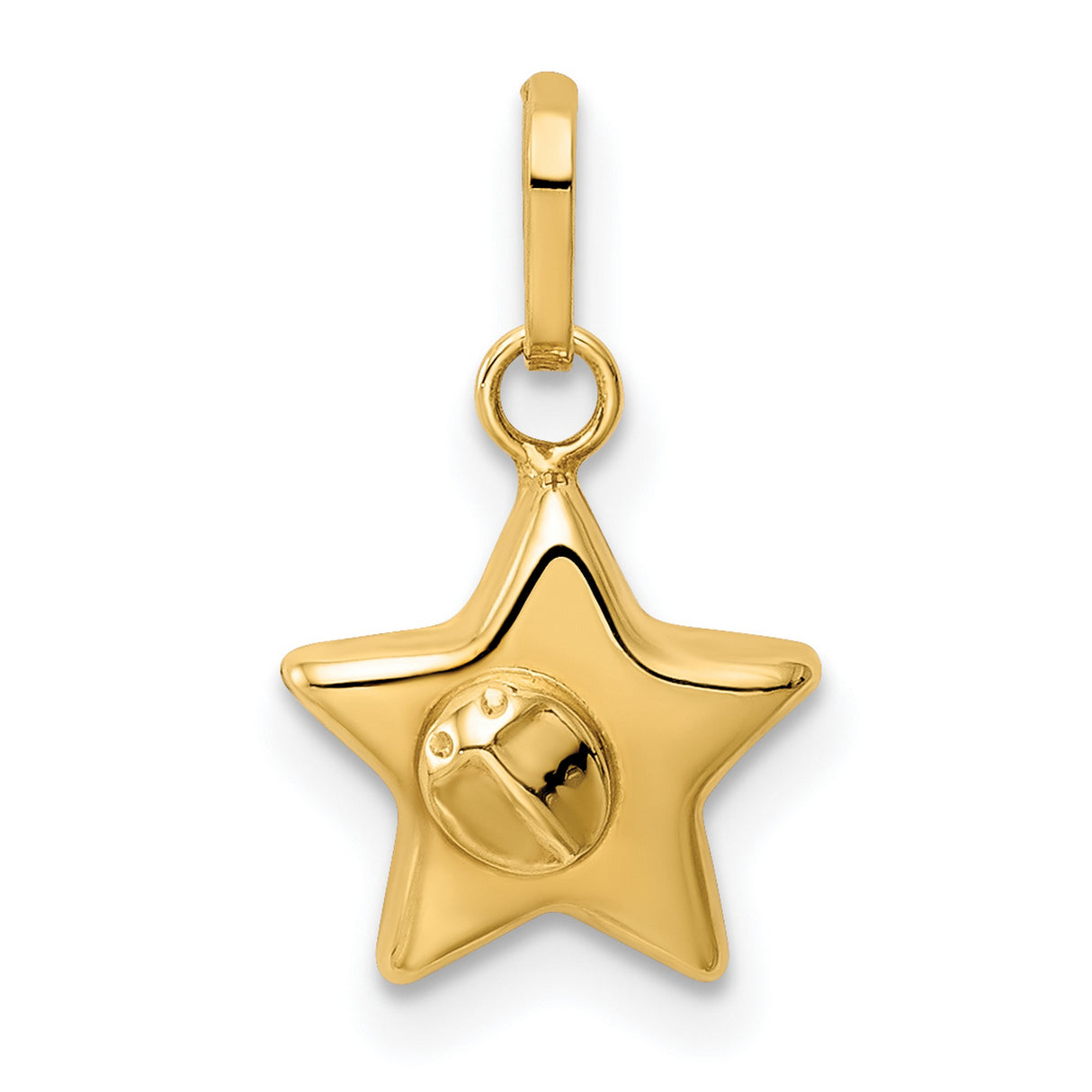 14k Yellow Gold Star Pendant with Raised Ladybug Design, Celestial Nature Charm