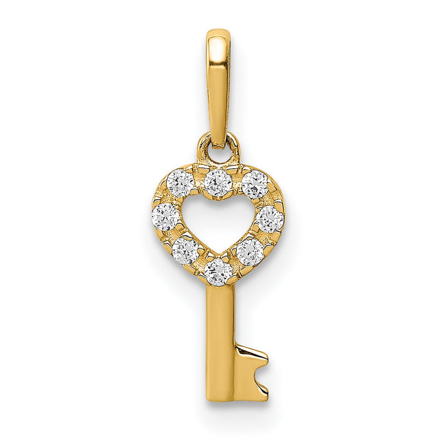 14k Yellow Gold Heart Key Pendant with Diamond Accent, Romantic Symbolic Jewelry for Women