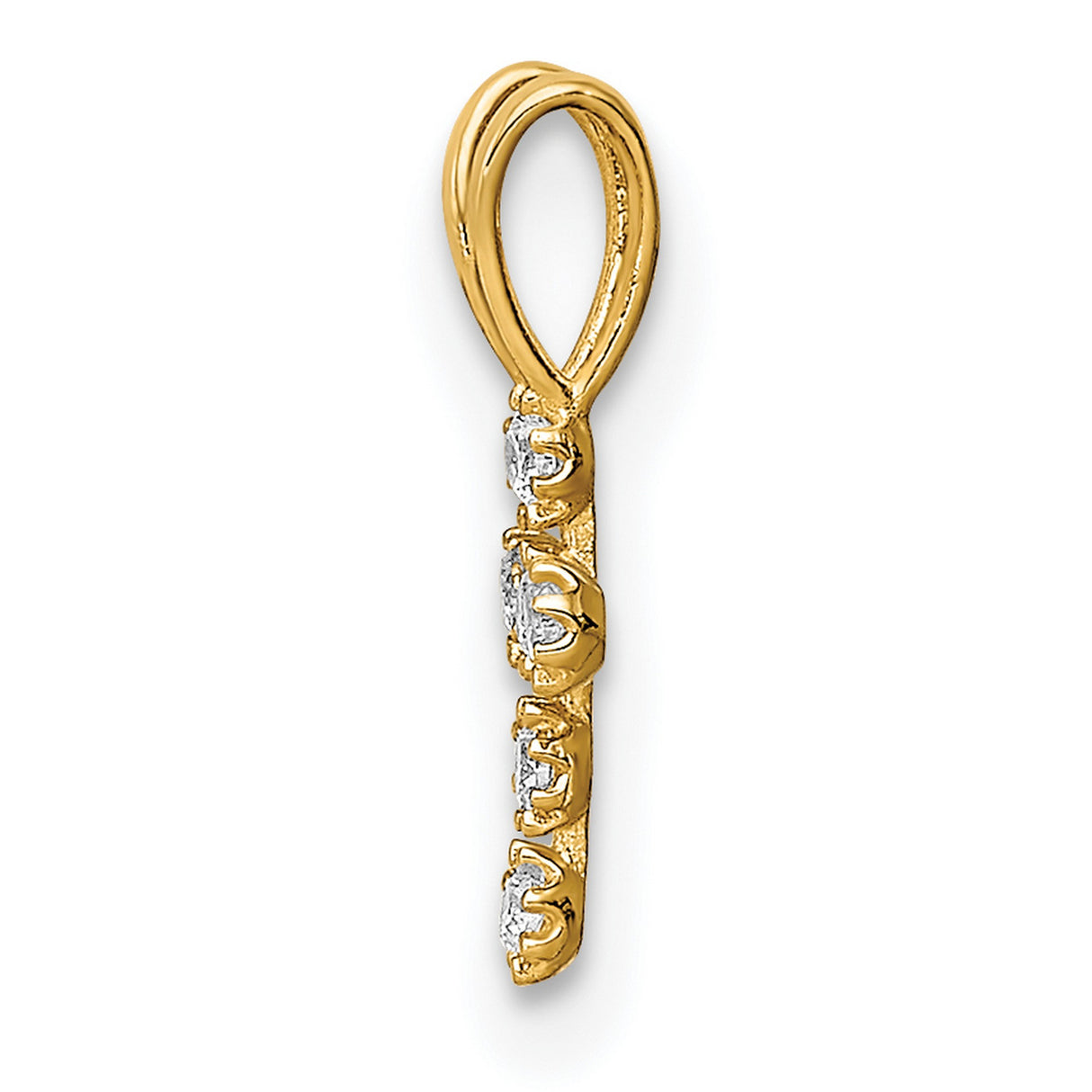 14k Yellow Gold Cross Pendant with Diamond Floral Prong Setting, Christian Religious Charm for Women