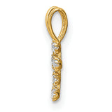 14k Yellow Gold Cross Pendant with Diamond Floral Prong Setting, Christian Religious Charm for Women