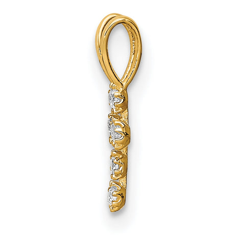 14k Yellow Gold Cross Pendant with Diamond Floral Prong Setting, Christian Religious Charm for Women