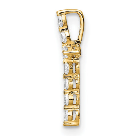 14k Yellow Gold Cross Pendant with Round Cut White Gemstone, Christian Religious Jewelry for Women