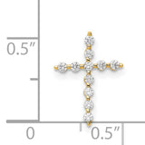 14k Yellow Gold Cross Pendant with Round Cut White Gemstone, Christian Religious Jewelry for Women