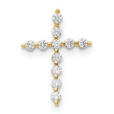 14k Yellow Gold Cross Pendant with Round Cut White Gemstone, Christian Religious Jewelry for Women