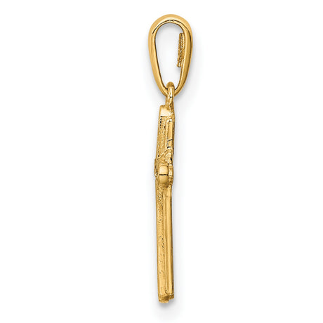 14k Yellow Gold Cross Pendant with Cubic Zirconia, Double Layered Christian Charm for Women