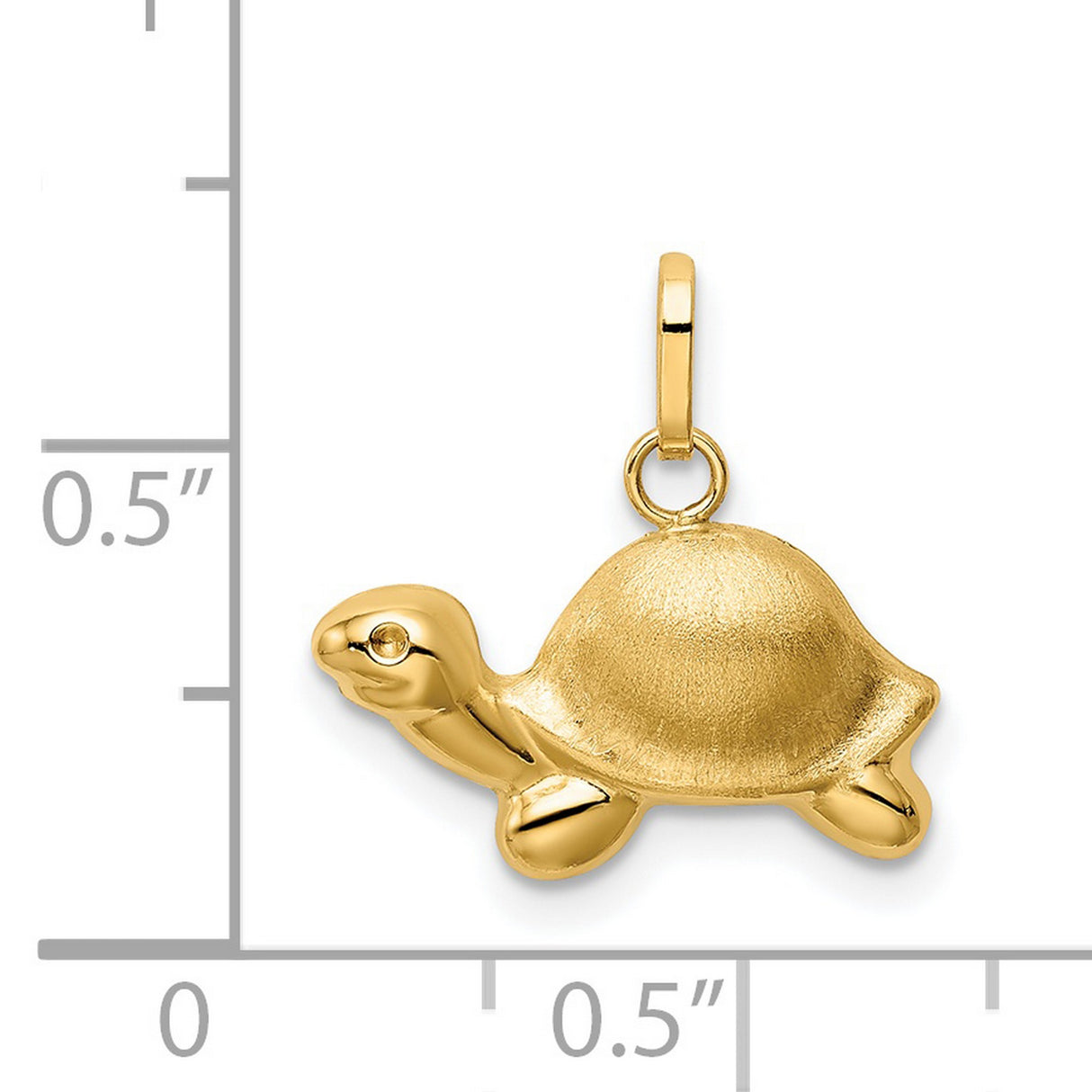 Satin and Polished Turtle Charm Pendant in Real 14k Yellow Gold