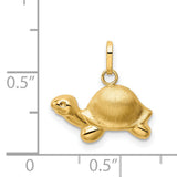 Satin and Polished Turtle Charm Pendant in Real 14k Yellow Gold