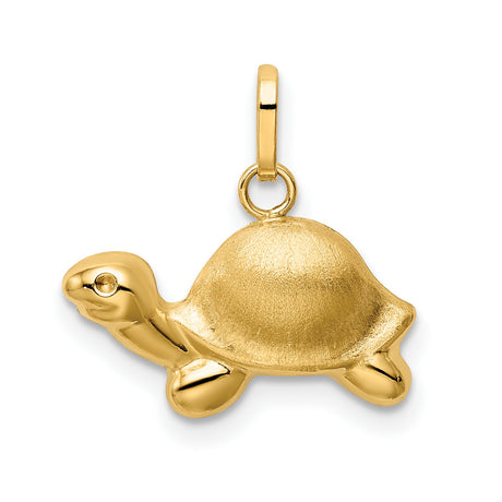 Satin and Polished Turtle Charm Pendant in Real 14k Yellow Gold