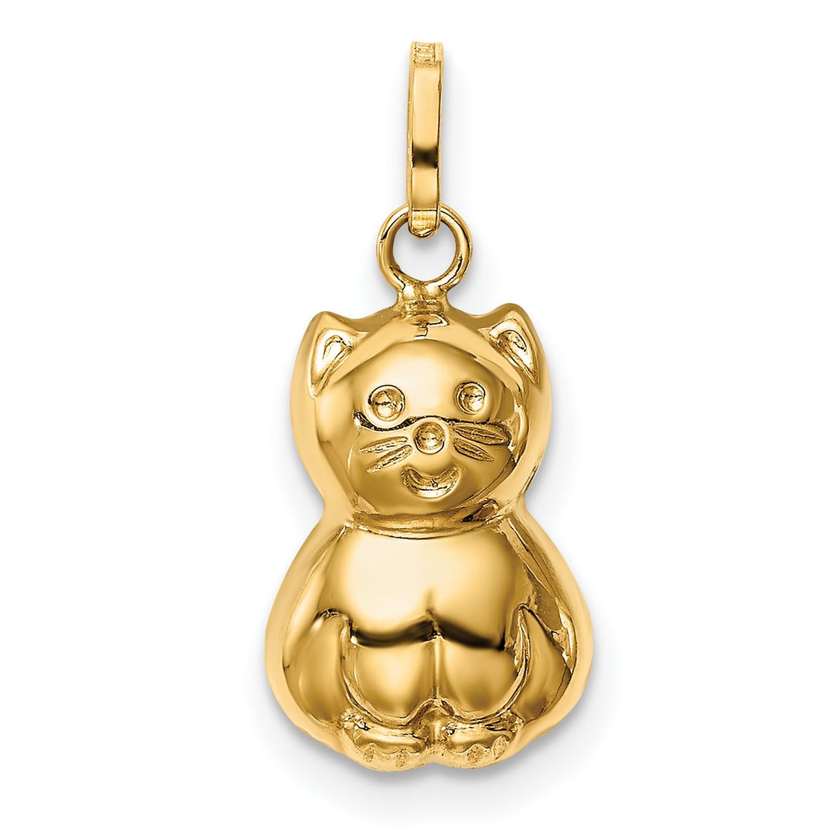 Satin 3-D Cat Charm Pendant in Real 14k Yellow Gold