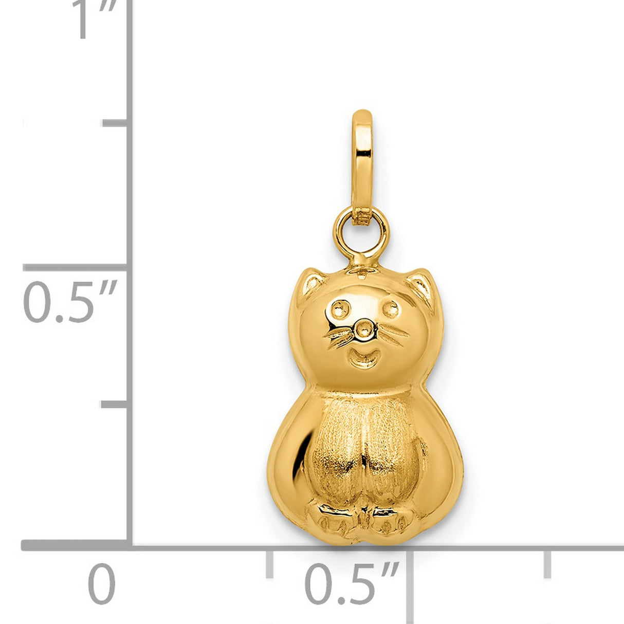 Satin 3-D Cat Charm Pendant in Real 14k Yellow Gold