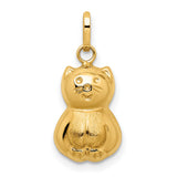 Satin 3-D Cat Charm Pendant in Real 14k Yellow Gold