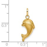 14k Yellow Gold Dolphin Pendant, Satin Finish Ocean Theme Charm for Women or Unisex