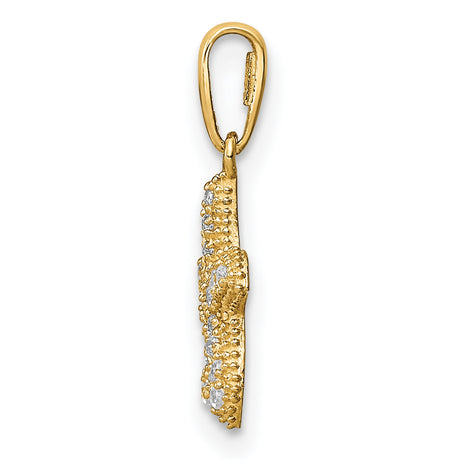 14k Yellow Gold Starfish Pendant with Sparkling White Stones, Ocean Inspired Coastal Jewelry