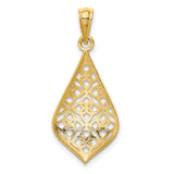 14k Yellow Gold Teardrop Pendant with Floral Lattice Filigree Design