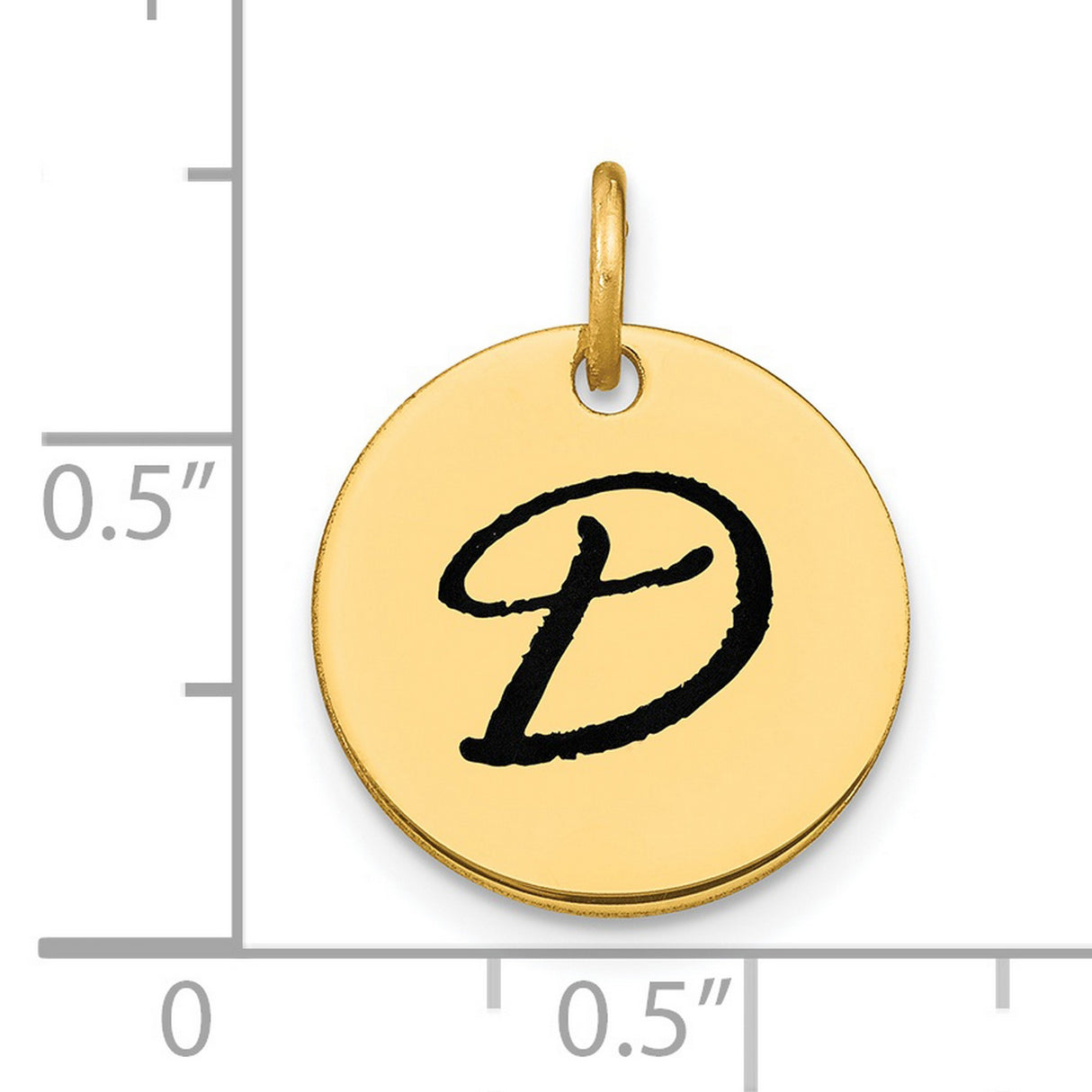 14k Yellow Gold Round Pendant with Black Script Letter P, Unisex Initial Charm