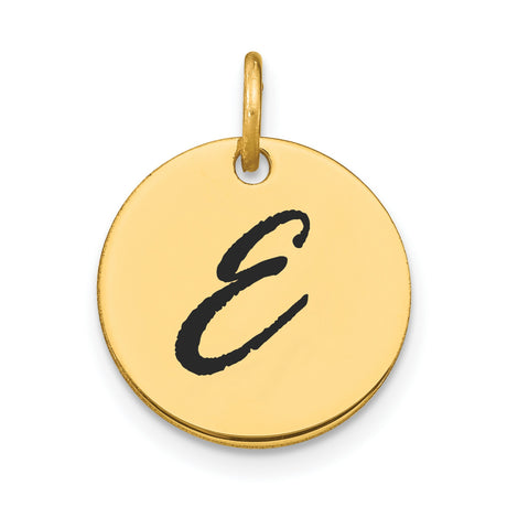 14k Yellow Gold Pendant with Black Script Letter E, Custom Initial Charm for Women or Unisex Wear