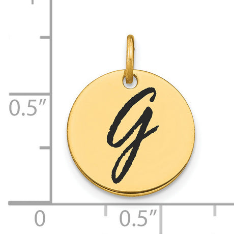 14k Yellow Gold Pendant, Round Script Letter G Initial Charm, Unisex Monogram Design