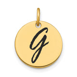 14k Yellow Gold Pendant, Round Script Letter G Initial Charm, Unisex Monogram Design