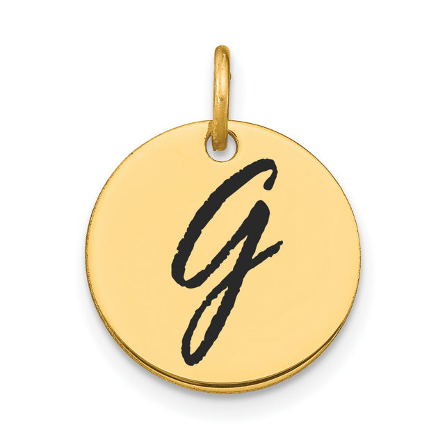 14k Yellow Gold Pendant, Round Script Letter G Initial Charm, Unisex Monogram Design